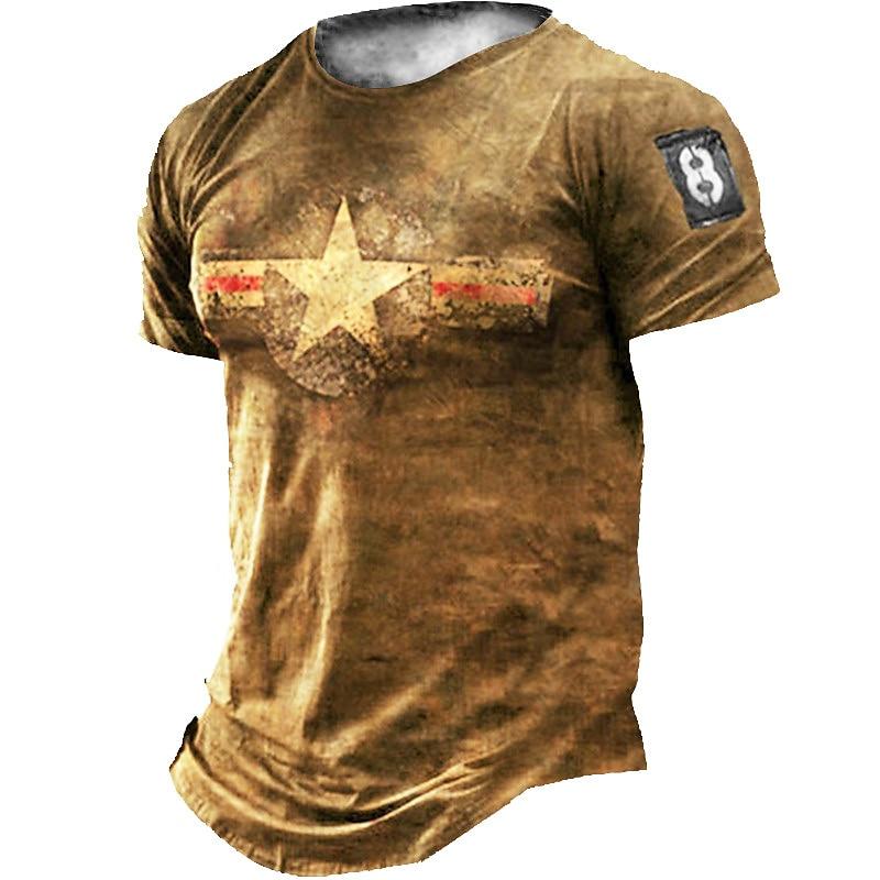 Men's Unisex Star Graphic Prints T Shirt Distressed T Shirt Short Sleeve T Shirt 3D Print Crew Neck Shirt Vintage Sports