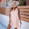 European and American fashion skirts, fresh stripes, contrasting colors, loose waist and thin V-neck button sleeveless dress