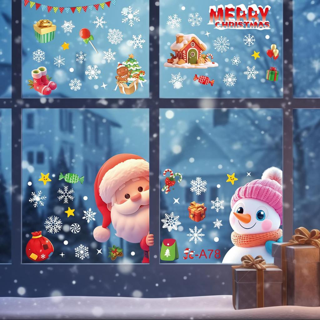 4 Christmas window stickers Self Adhesive Home Decor Holiday Window Clings colorful Christmas window stickers for Glass