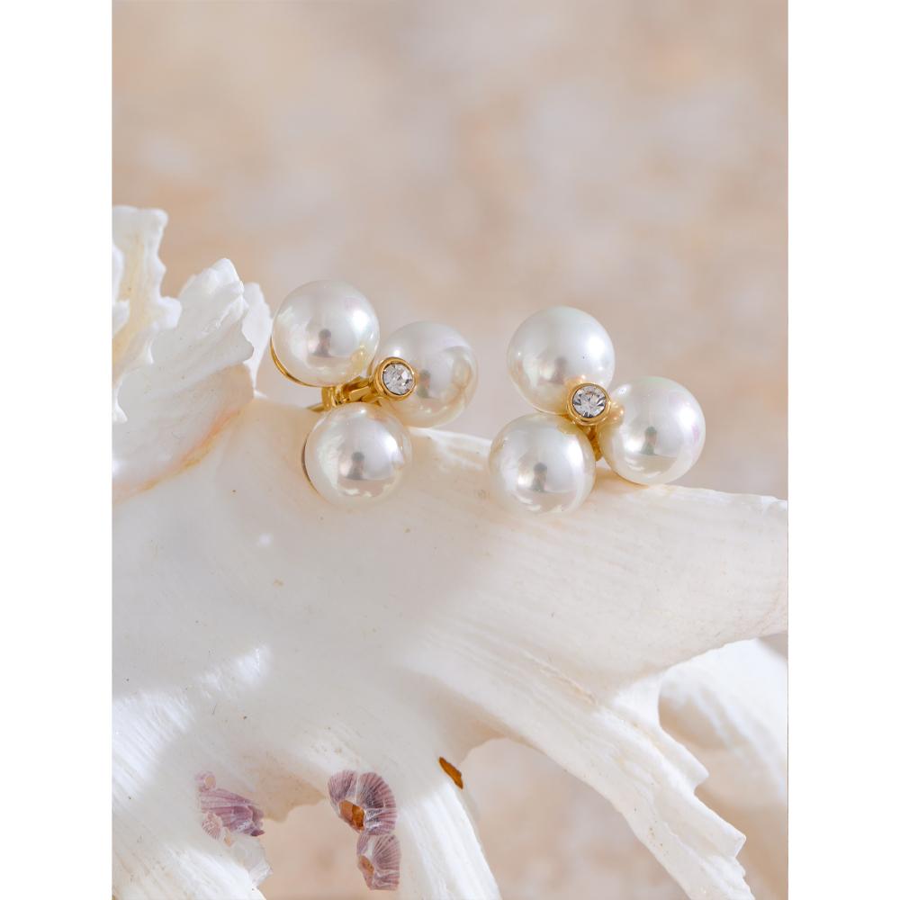Yhpup Korean Style Simulated Pearls Flower Stud Earrings for Women Exquisite Stainless Steel Elegant Daily Waterproof Jewelry
