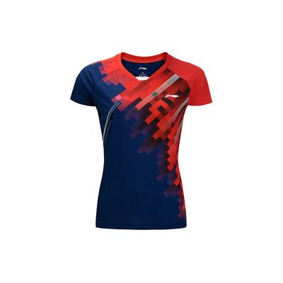 Li Ning Badminton Serie Sneldrogend Koel Sport Competitie Korte Mouw T-Shirt Dames Tops Blauw AAYR196-4