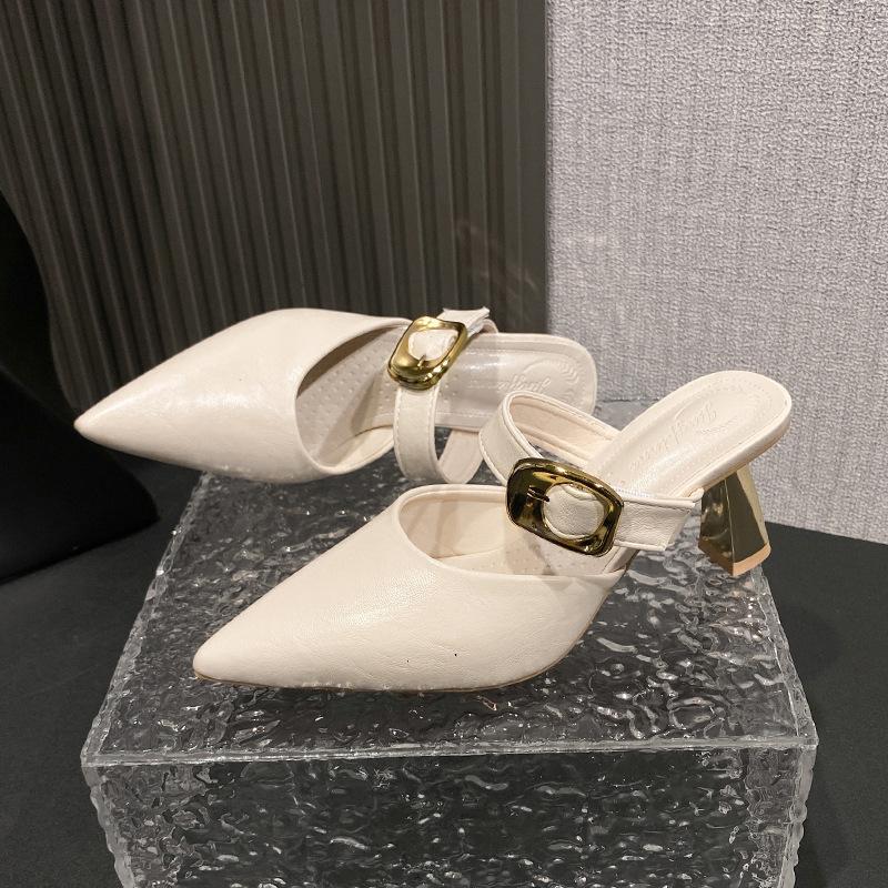 Slippers thin heel sandals pointed head sexy high heel 2025 women's French Mueller temperament spring and summer bag head new half slippers