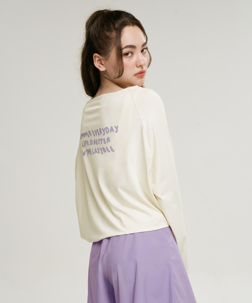 Leijibi Cotton Candy String Oversized Women'S Long Sleeve Rash Guard Coconut Milk
