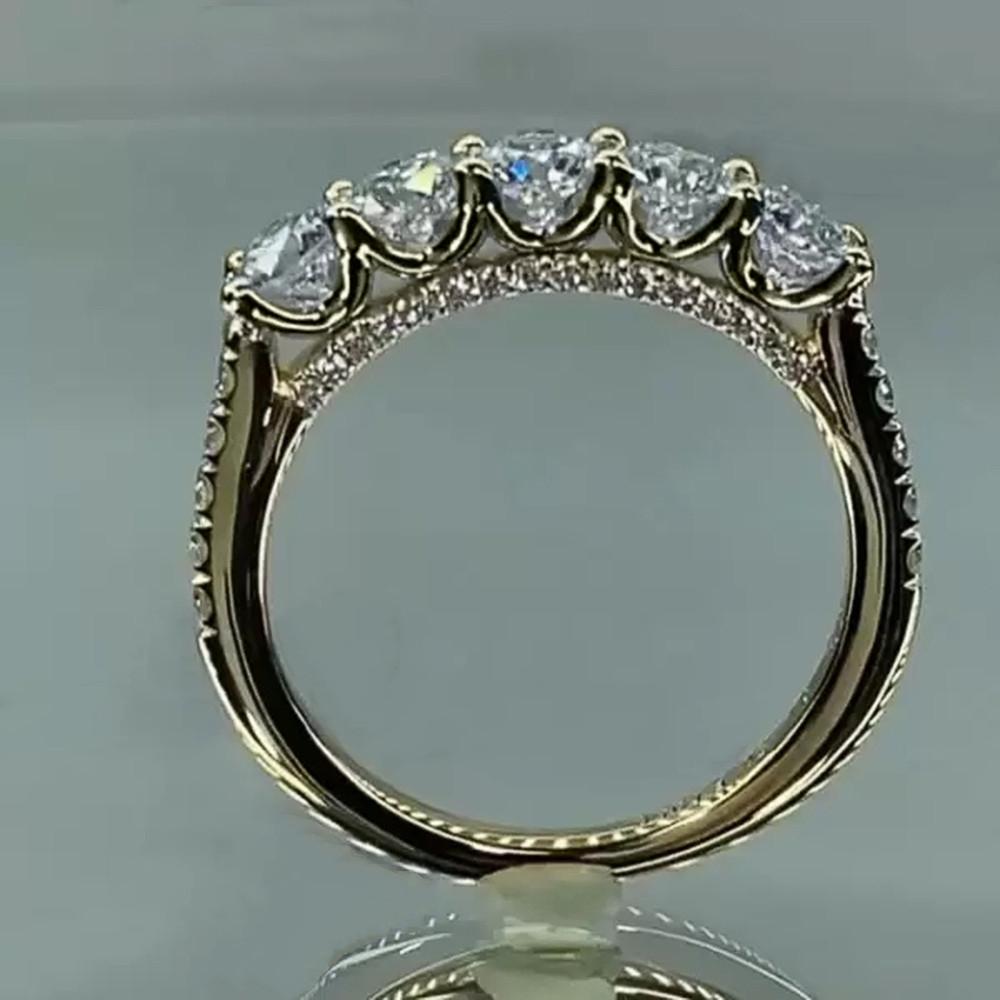Huitan Изящные обручальные кольца для помолвки для женщин 5 круглых камней фианита Стильное женское кольцо для вечеринки Подарок на день рождения Новое модное украшение 10 gray