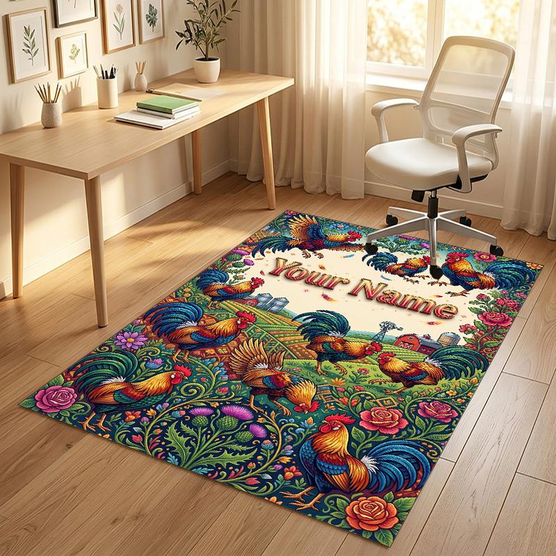 Floral Garden Theme Crystal Velvet Rug Personalized Custom Name Text Soft Floor Mat Home Decor