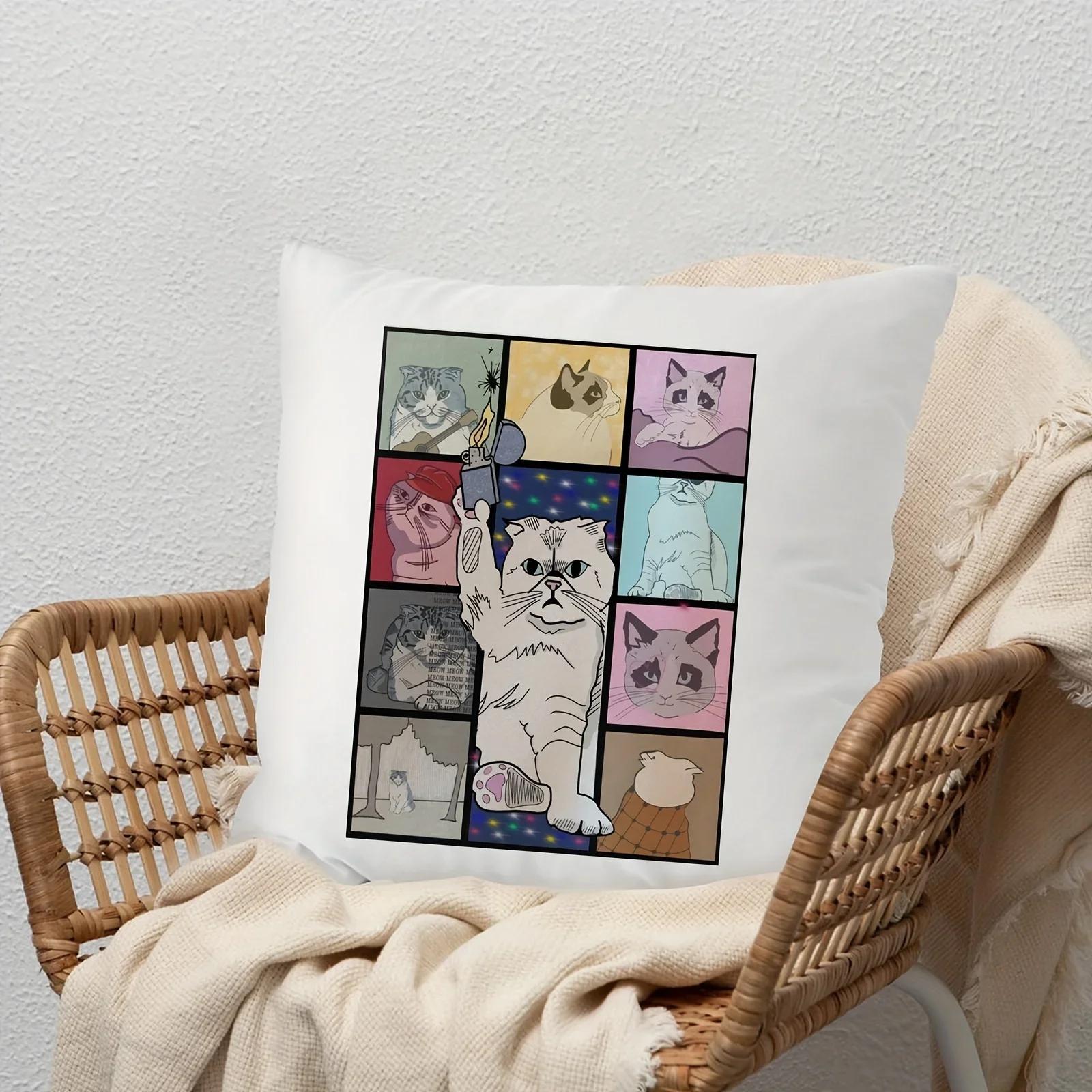 

Наволочка с милым кошачьим узором на молнии для гостиной, спальни, дивана - подарок на новоселье, декоративная наволочка для подушки для спальни, дивана 66x66cm чёрный