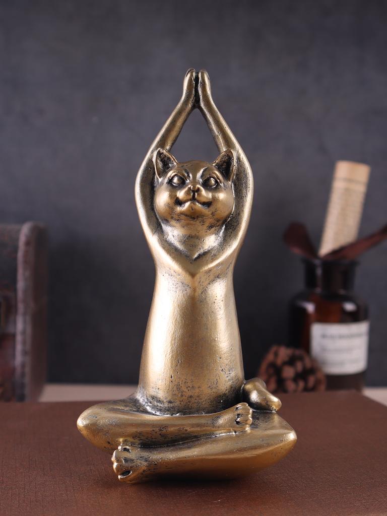 Yoga Cat Sculpture, Cat Statue Doing Yoga, Resin Craft, Home Decorative Display Pieces for Bedroom and Living Room