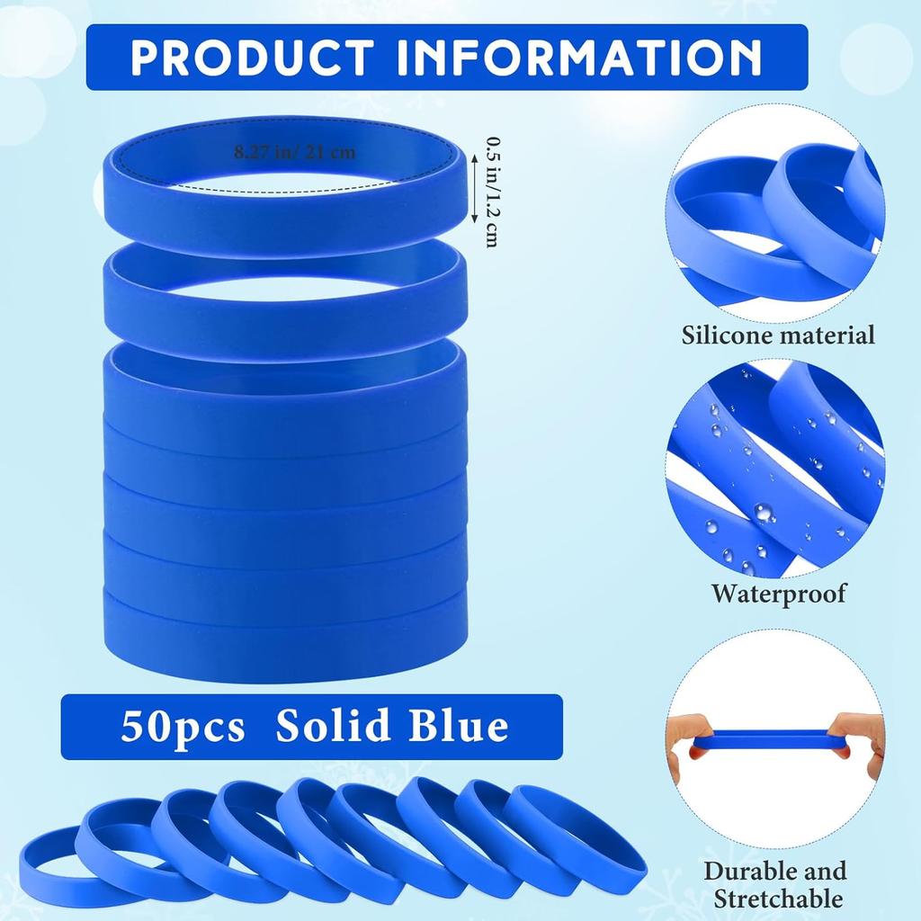 Liliful 50 Pcs Plain Silicone Rubber Bracelets Elastic Rubber Wristbands Blank Colored Bracelet Sports Bands for Stretch Wristband Wrist Bands for