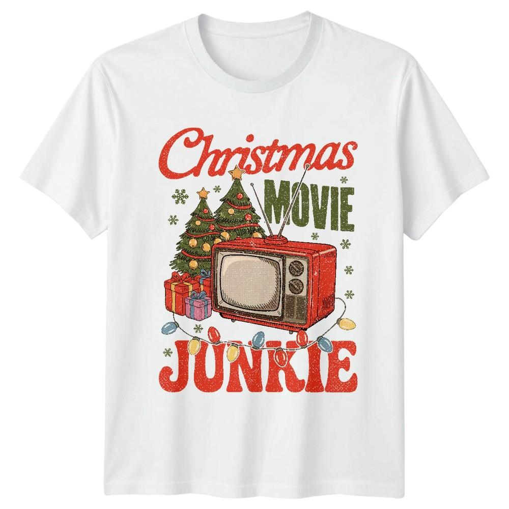 Christmas Movie Junkie Christmas Holidays Unisexs Unisexs Retro Graphic Tee S