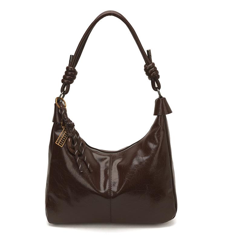 Glossy Faux Leather Hobo Bag for Women with Knotted Handle Soft Shoulder Bag for Everyday Use Casual Outings