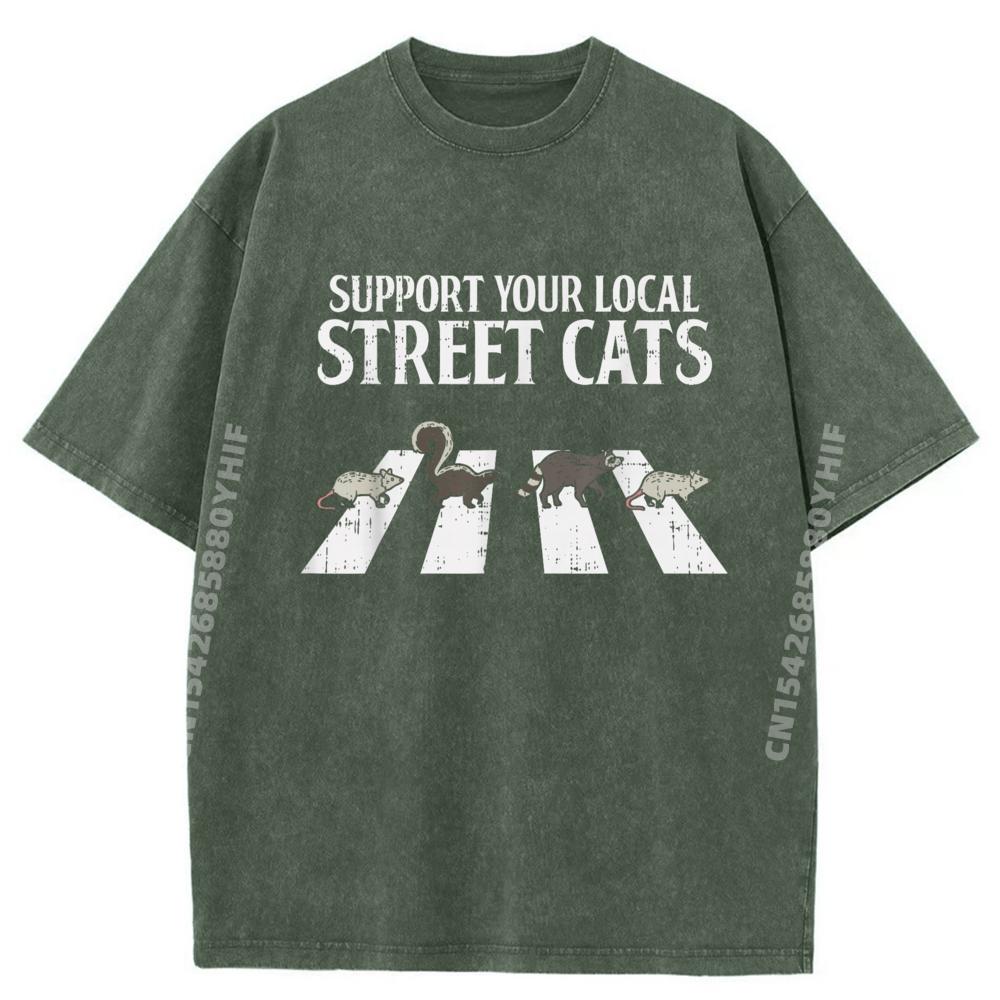 Support Your Cats Parody Racoon Skunk Opossum Streetwear Graphic Tees Men s Clothing Loose Washed Tops S разноцветный
