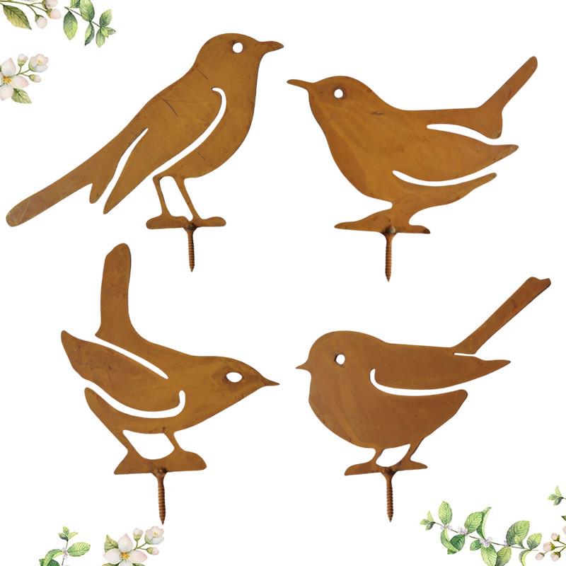 Retro Rusted Iron Garden Ornament: Four Little Birds Silhouette
