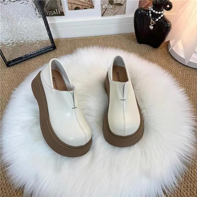 Women's Fashion Loafers 2025Round Head Personality Big Head Slip-on Versatile Single Shoes High-heeled Thick-soled Women's Shoes
