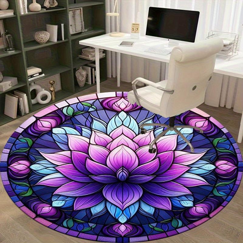 1pc Colorful Lotus Stained Glass Circular Rug - Home Decor, Office Round Mat, Outdoor Gift ItemRA1521