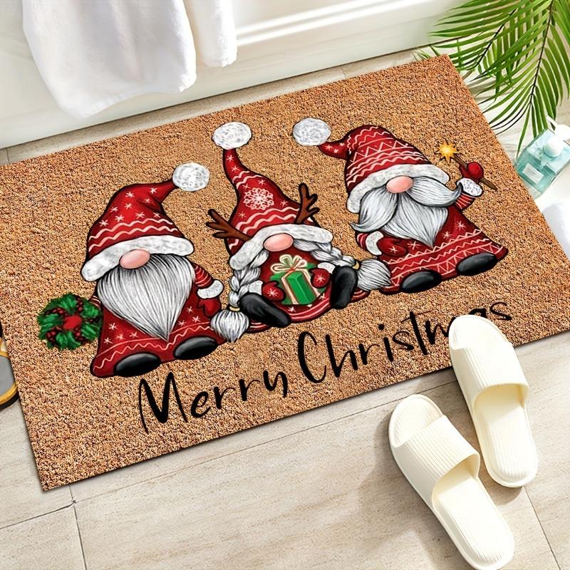 1pc Whimsical Christmas Gnome Welcome Doormat - Soft, Washable, Low Pile, Indoor/Outdoor Entrance Mat