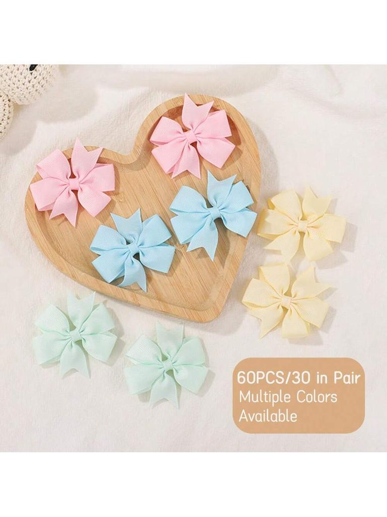 60pcs 2.5'' Ribbon Kids Bows Hair Clips for Baby Girls Random Solid Color Pinwheel Toddler Hairgripes Headwear Hair Accessories