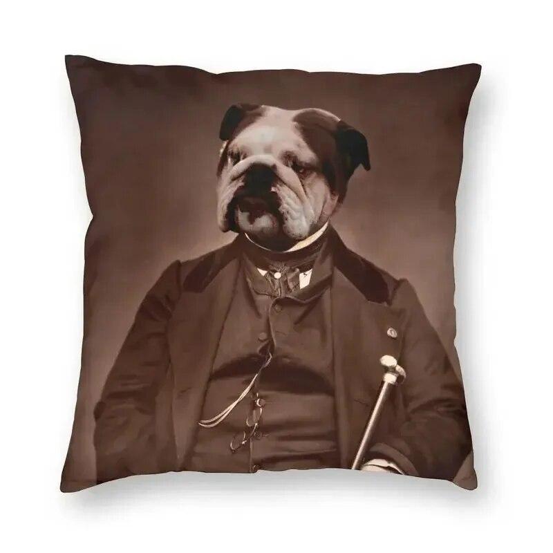 British Bulldog Print Pillowcase Home Room Office Seat Living Room Sofa Cushion Cover 45x45cm Peach Skin Pillowcase