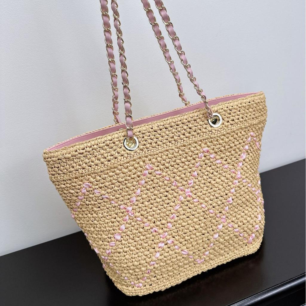 Straw Tote Bag, Diamond Chain Bag, Women's Shoulder Bag, New Beach Vacation Style, Large-capacity Underarm Bag Tide