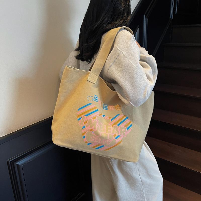Casual large-capacity canvas bag women's  new alphabet printed tote bag student class shopping bag bag