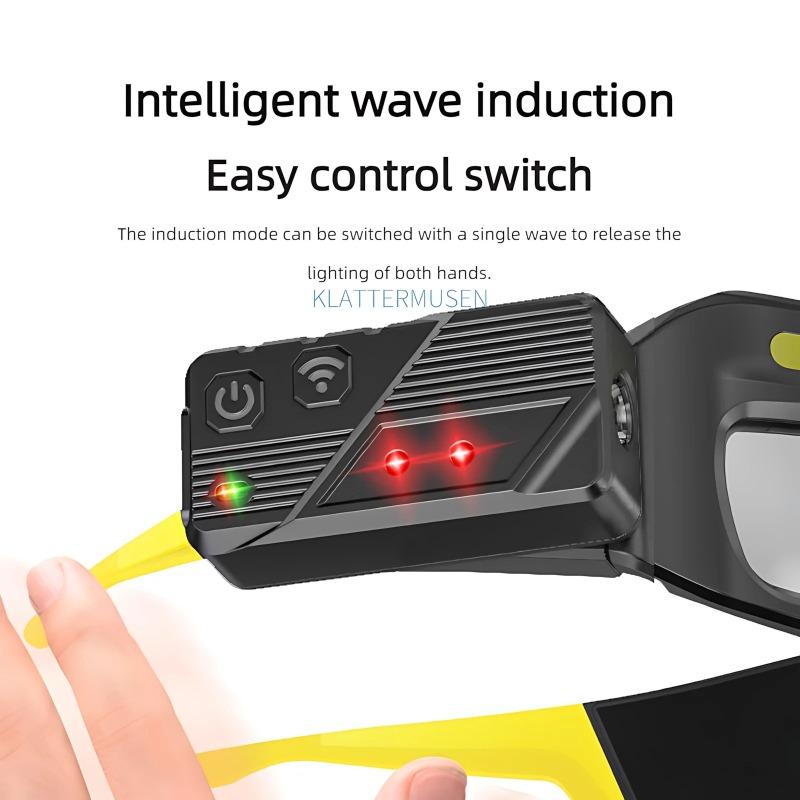 High Brightness LED Headlamp 90°Adjustable Job Site & Security Lighting 5 Modes Rechargeable Flashlight Wave Sensor Control