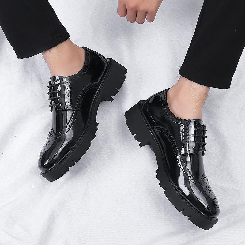 Platform High Heel 4/7/9 CM Height Increase Casual Men Brogue Patent Leather Shoe Man Oxford Dress Shoes Elevator Formal Wedding
