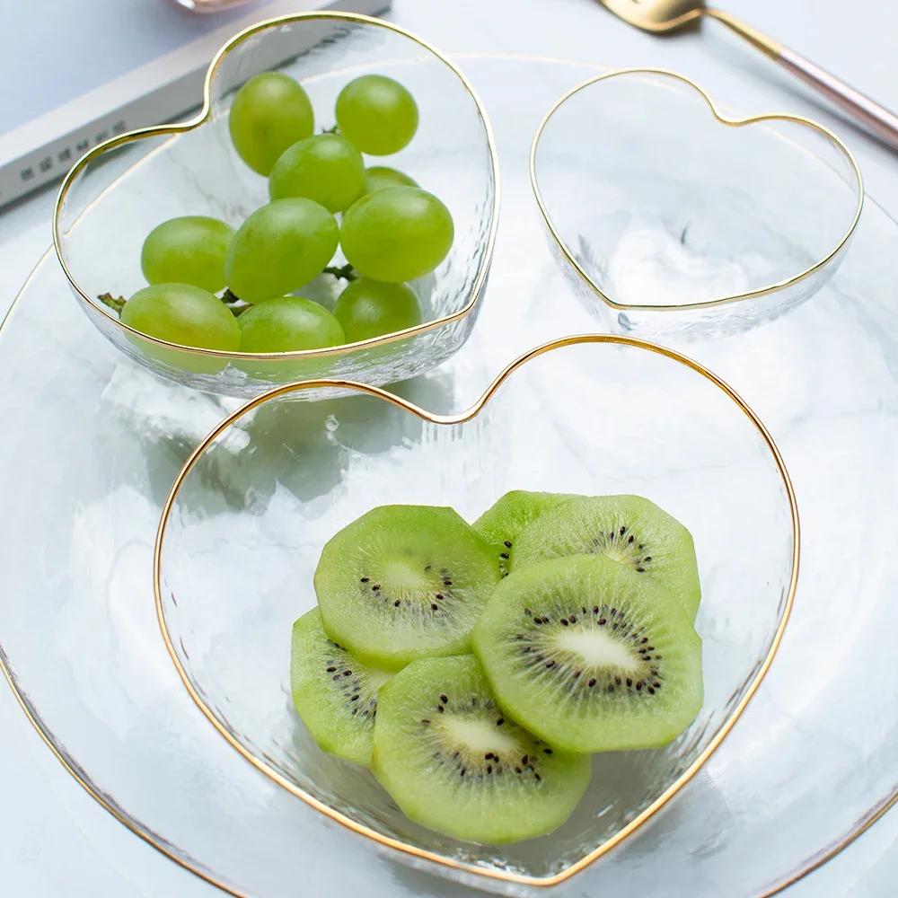 Cute Heart Shaped Glass Bowl Frosted Phnom Penh Clear Dessert Fruit Salad Bowl Large Water Cup Household tableware mx9231542