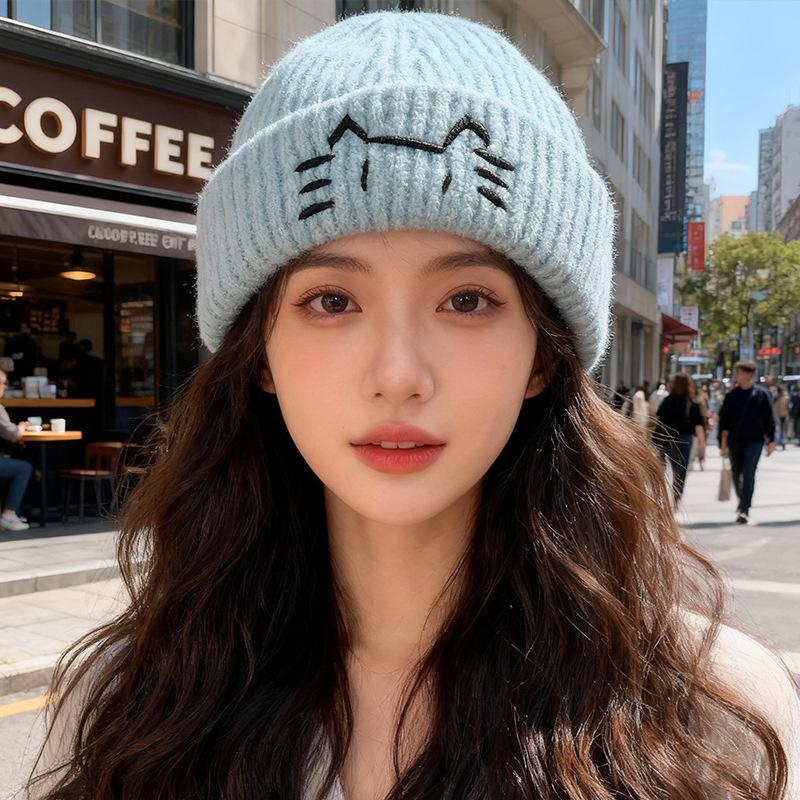 Cute wool hat autumn and winter warm pullover hat versatile ear protection cold hat