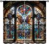 Flower Stained Glass Curtains,Beautiful Nature Scenery Roses Petals Art Symmetry Vintage Decor Rod Pocket Window Treatments for