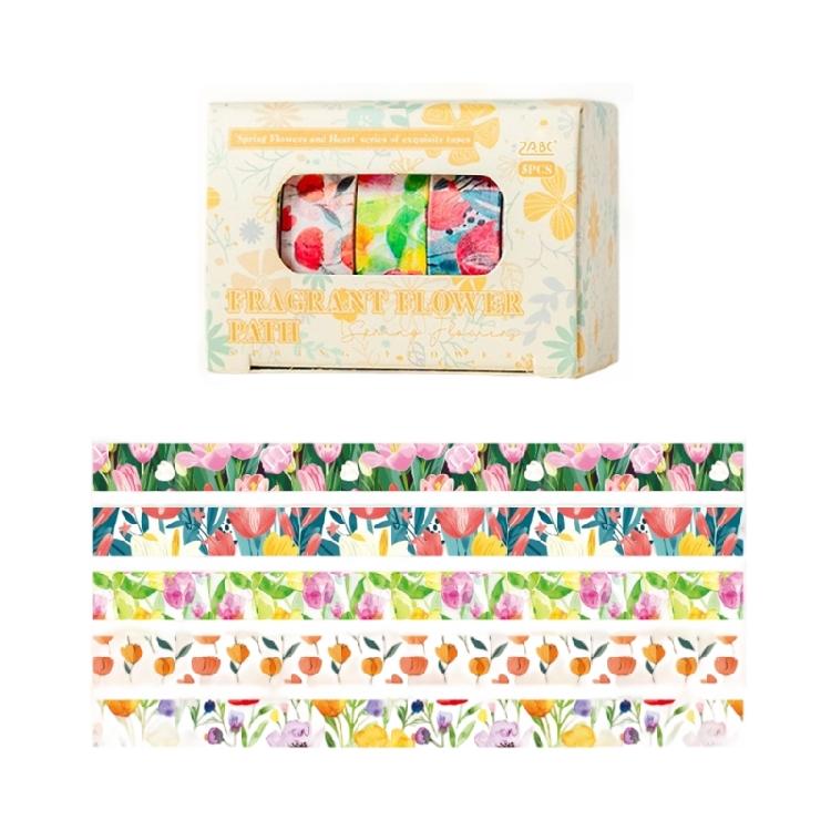 5Rolls Flower Decorative Tape 10mmX2M for Scrapbooking Photo Album Journal Notebook Water Resistant Aesthetic Paper Tape