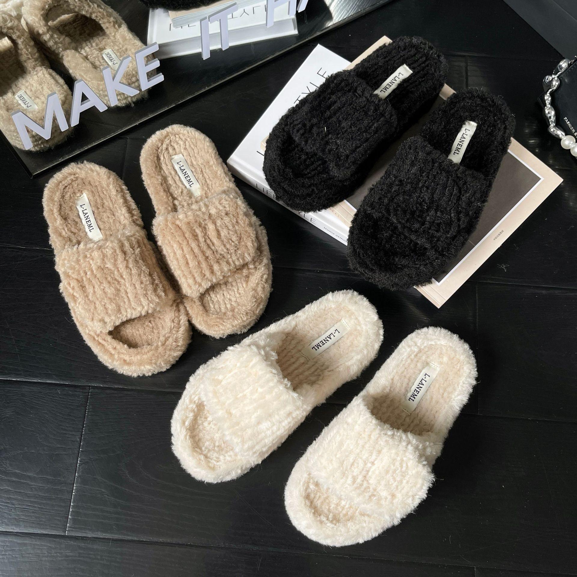 Корейские осенне-зимние новые универсальные теплые хлопковые тапочки 42 хаки — фото 5