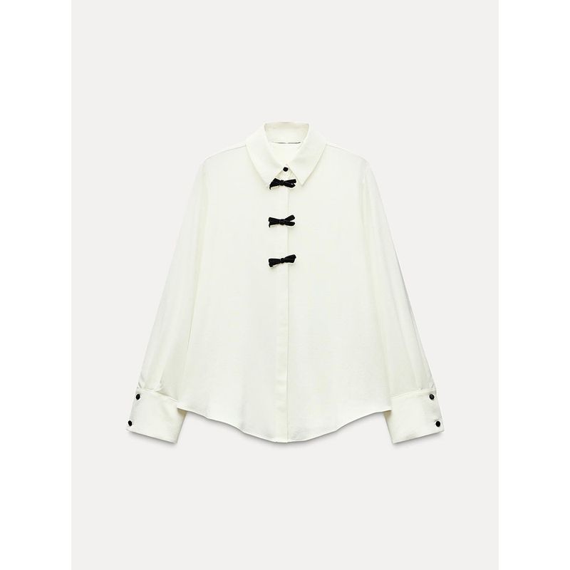 Za2025 Spring New Women's Clothing Dot Bowknot Decoration Temperament Long Sleeve Lapel Casual Shirt 2136623