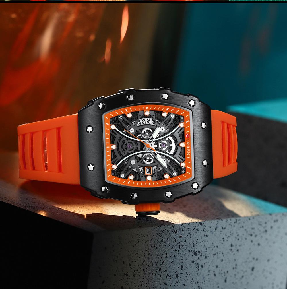CURREN 8438 Men's Waterproof Quartz Watch with Rubber Strap and Calendar