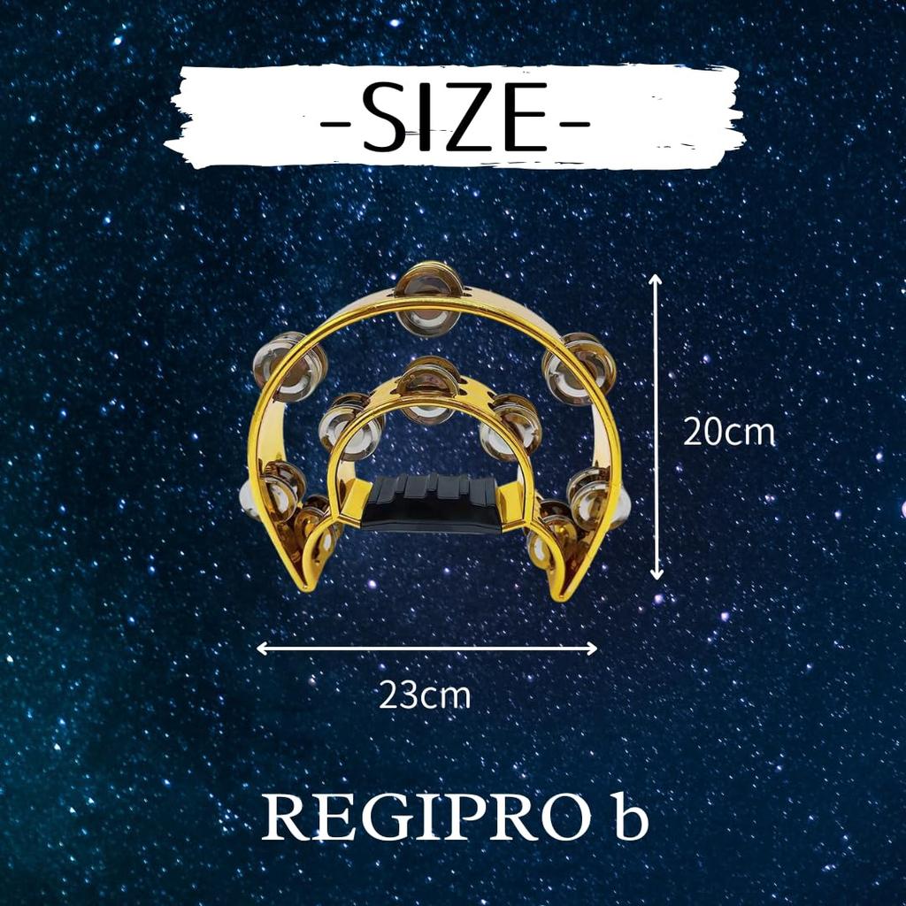 Regispro b Set of 2 Semicircular Tambourines, 23cm x 20cm, Silver & Gold, with Maracas