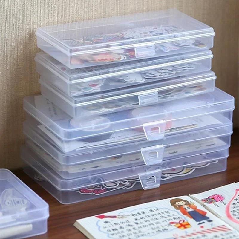 1Pcs Stationery Holder Stickers Office Plastic Storage Box Organizer Manual Account Container Tool Case Mini Transparent Box