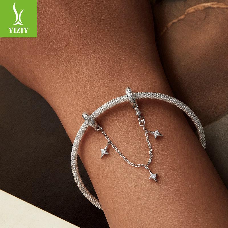 Personalized Starburst Silicone Positioning Safety Chain, Fashion Futuristic S925 Sterling Silver Bracelet Beaded