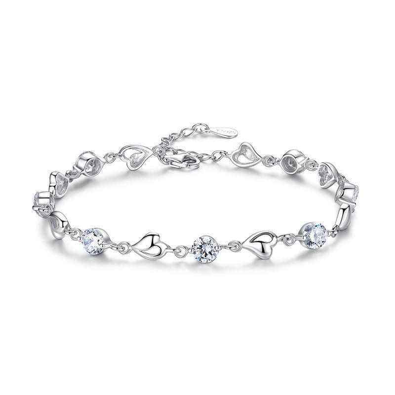 Min Yue S925 Sterling Silver Zircon Heart Bracelet - Women's Elegant Fashion Jewelry for Qixi Valentine's Day