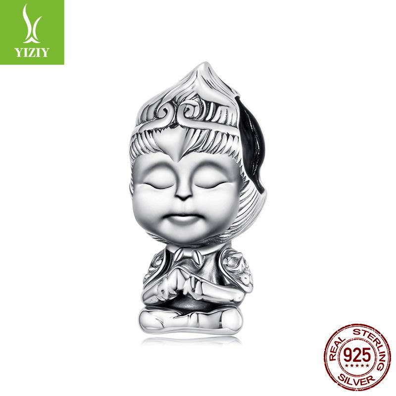 Retro Little Wukong Diy Beading Accessories Chinese Style Cartoon S925 Sterling Silver Beads Loose Beads