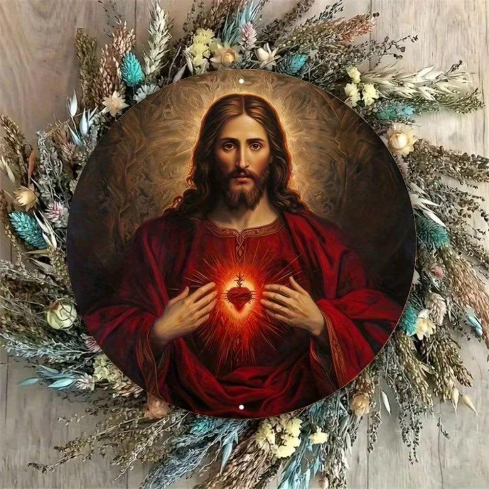 Vintage Sacred Heart of Jesus Tin Sign Wall Decor Metal Plaque Bar Cafe Ornament