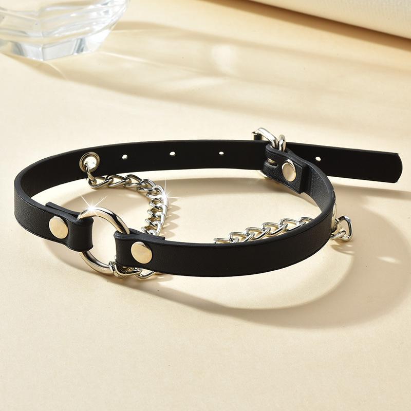Punk Double Chain Collar Punk Alloy Chain Neck Chain Neck Ring Rock Women'S Head Leather Necklace