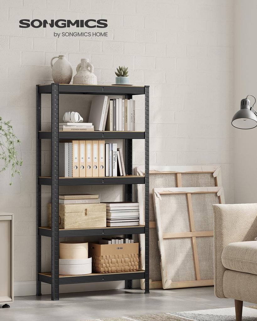 SONGMICS Shelving Unit, 30 X 75 X 150 Cm, 650 Kg Load Capacity (130 Kg Per Shelf), Industrial, Adjustable Storage Shelves, for Living Room, Kitchen