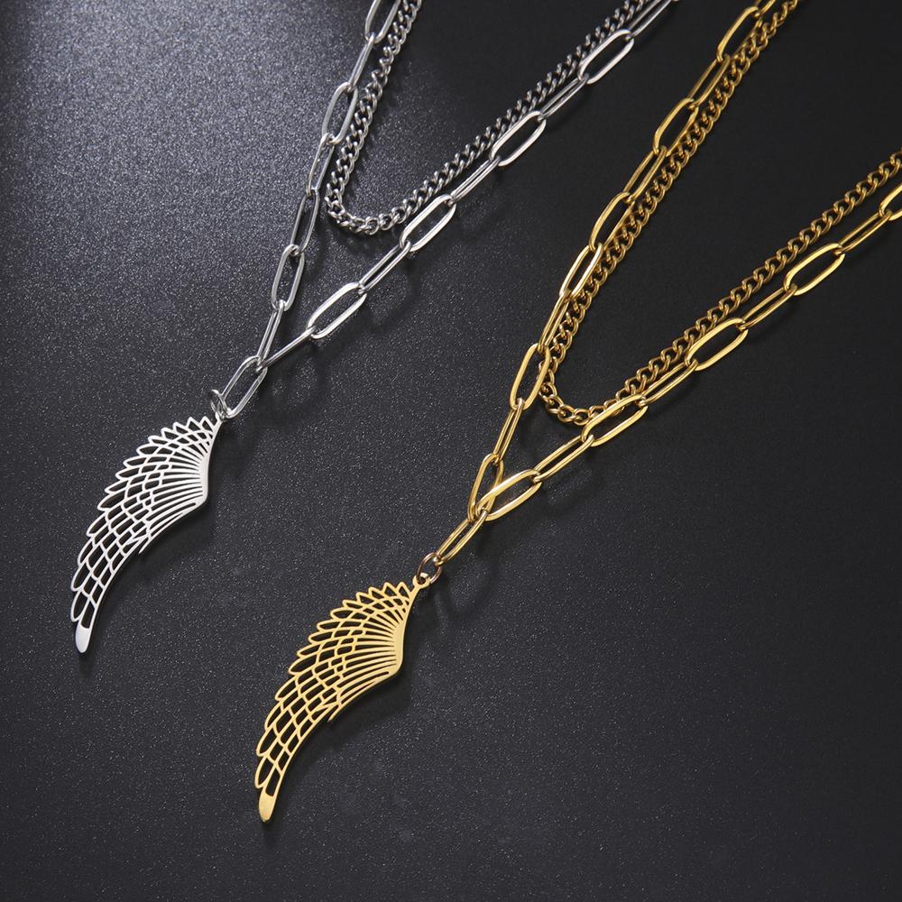 2024 Seraph Angel Wing Pendant Necklace for Women Stainless Steel Gold Color Choker Chain Necklace Fashion Jewelry Gifts