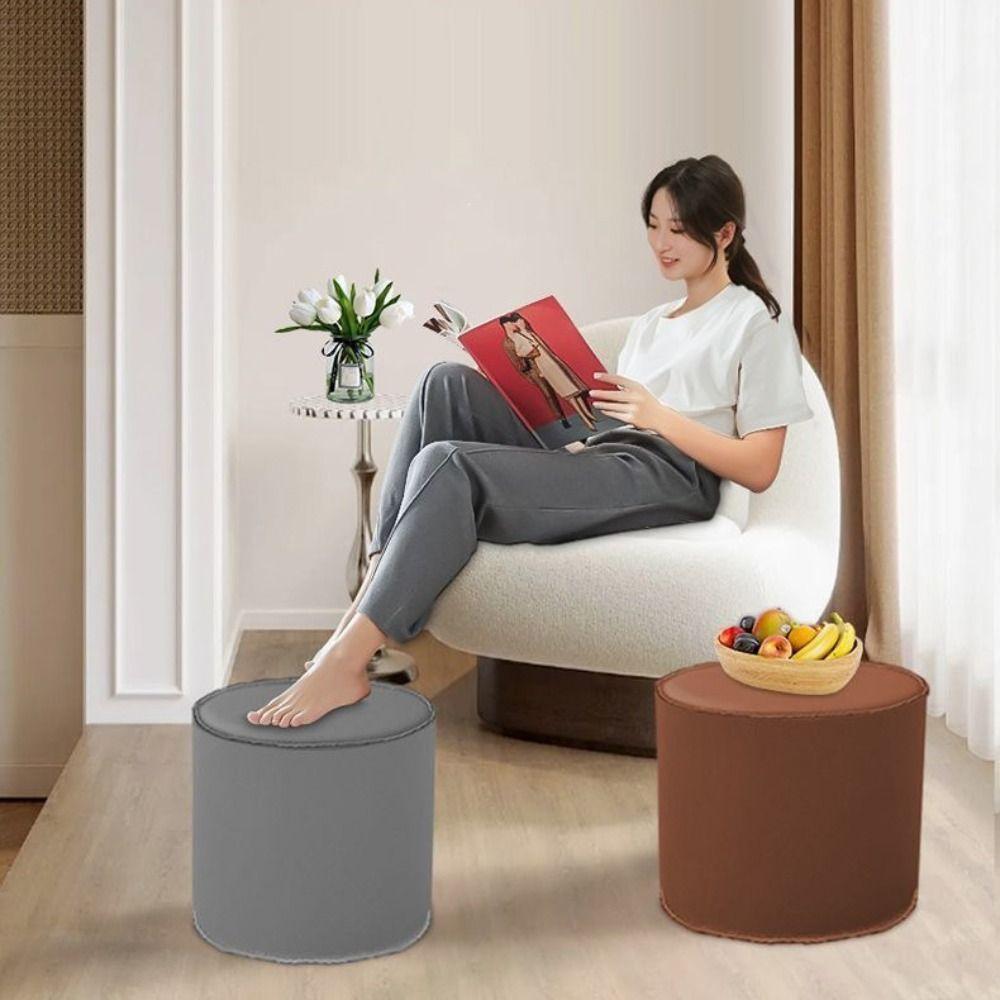Non-Slip Cylinder Ottoman Waterproof Leather Pouf Multi-functional Storage Stool  Shoe-changing