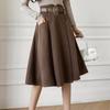 Simplicity Office Lady Autumn New Women's Elastic High Waist Solid Pocket Plaid Korean Fashion Sweet Slim Mid-leng A-line Skirt