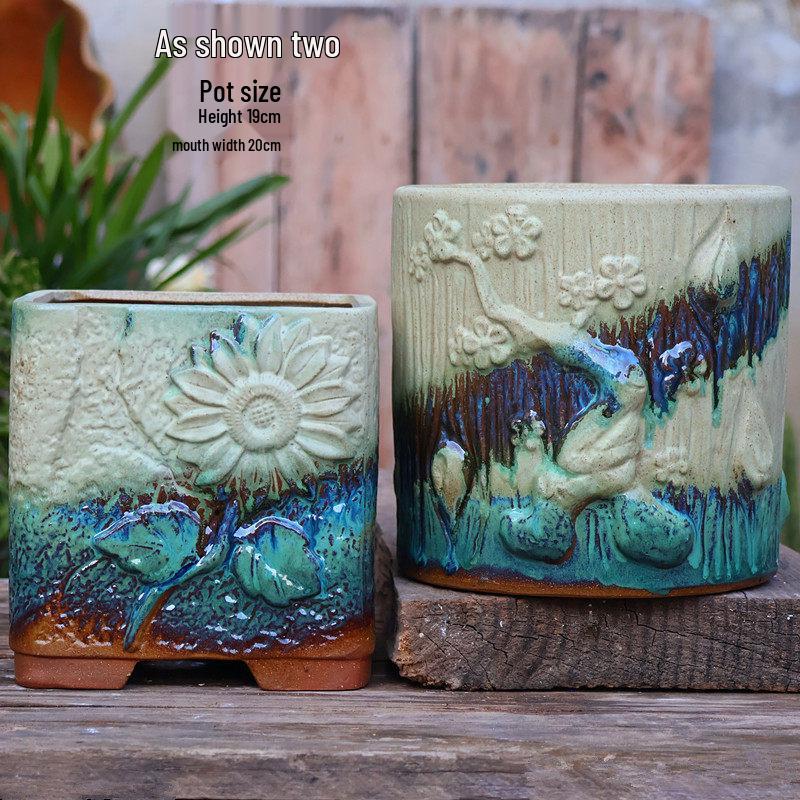 Large Retro Square Ceramic Succulent and Orchid Pot