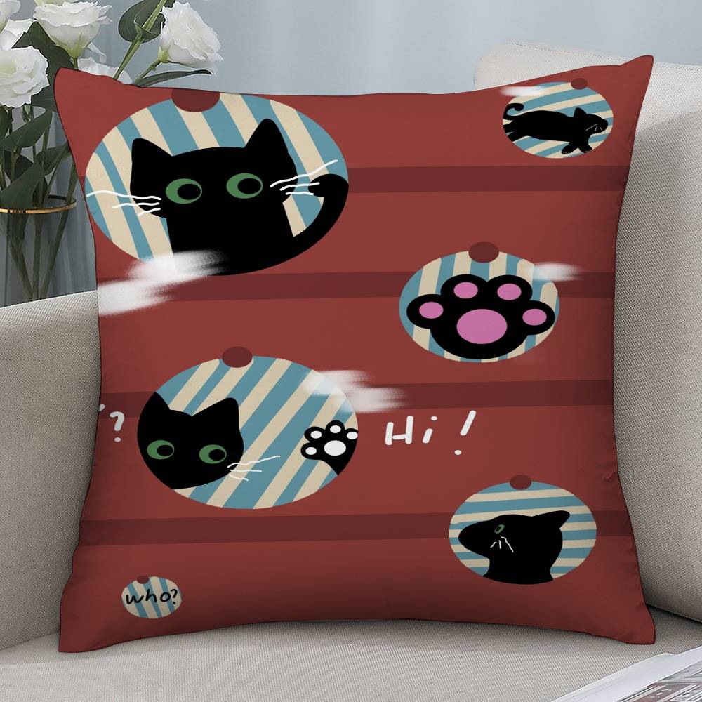Vintage Cute Cat Pillow Case Short Plush Double-sided Print Square Throw Pillow Covers Sofa Home Cushion Decor