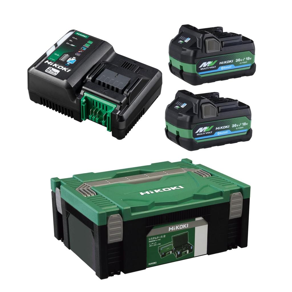 HiKOKI Starter Kit 2 and System Case 1, 2-Port Charger, Multi-Volt Batteries, 2, UC18YDML(2XSZ)