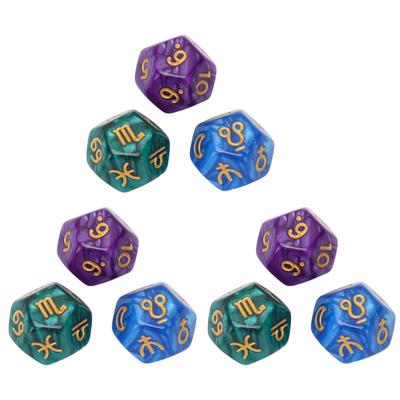 3 Set 12 Sided Dice Waterproof Plastic for Board Games Teaching Blue Purple Green