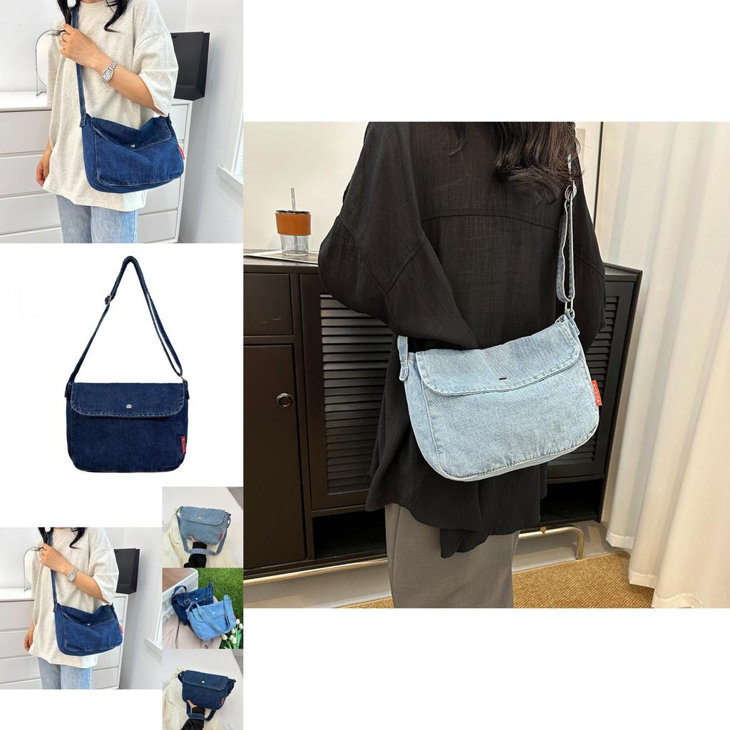 Stylish Large Capacity Canvas Tote Bag For Casual Vintage Commuting In Dark Blue And Light Blue