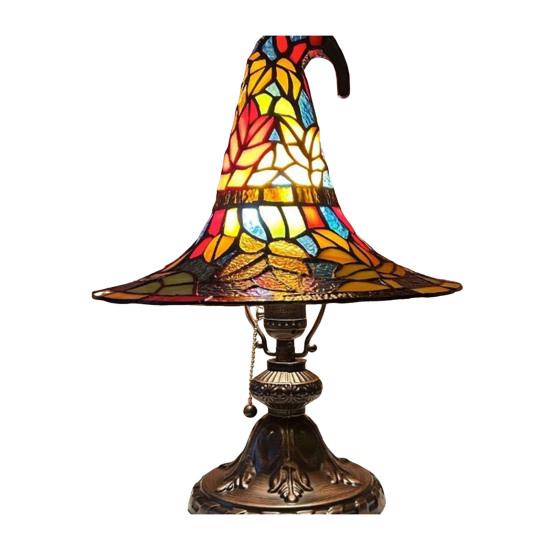 Witch Hat Lamp Stained Glass Resin Wizard Hat Light Spooky Gothic Table Lamp Decorative Standing Light for Indoor Party Haunted Halloween Bedroom