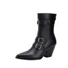 Leather western cowboy boots street thick heel medium boots women's fashion 2024 new pointed high heel medium zipper short boots